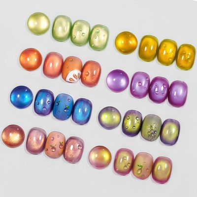 MIZHSE Cat Eye Gel Nail Polish, Fruit Colors Magnetic Gel Polish Set with Magnet, Neon Cateye Effect Green Purple Yellow Soak Off Nail Art Manicure Home Gift for Ladies