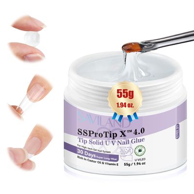 SAVILAND Solid Nail Glue Gel 55g: 30-Days Long Last Gel Nail Glue for Soft X Nail Gel Tips Clear Extra-Strong Hold for Nail Tips UV Cured Home DIY Manicure