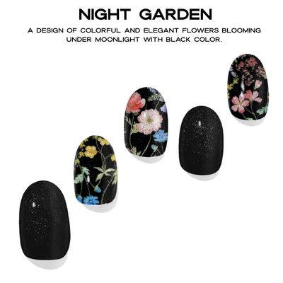 Adora Couture Semi Cured Gel Nail Strips with 30 Pieces, Salon Quality Wraps for Women, Glitter Velvet Colorful Flowers Black Glitter UV Gel Stickers, UV Light Required, Night Garden