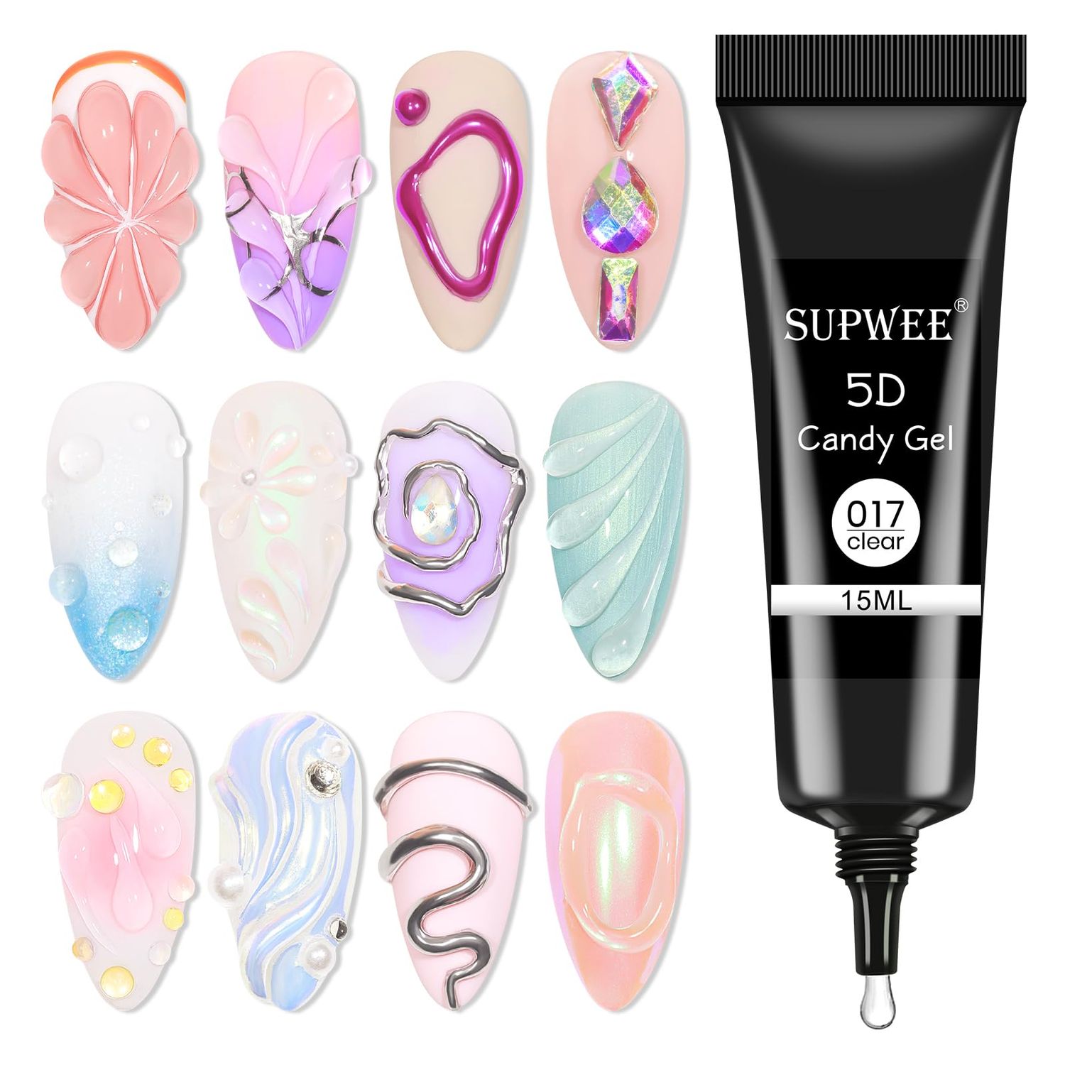 SUPWEE 3D Nail Art Gel Clear Sculpting Gel for Nail Art Design DIY 3D Embossing Gel for Painting Drawing Carving Nails Gel Nail Tube Home DIY Modeling Decoration Manicure
