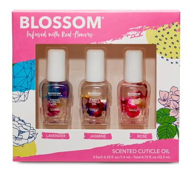 Blossom Cuticle Oil for Nails, Hydrating, Moisturizing, Scented Nail Oil Cuticle Care, Infused with Real Flowers, Made in USA, 0.75oz, 3 pack, Mini Gift Set, Lavender/Jasmine/Rose