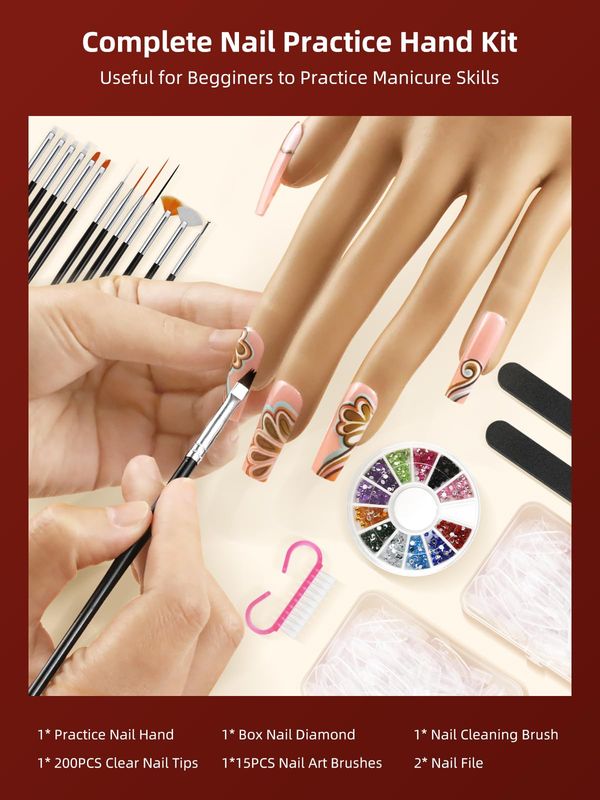 Practice Hand for Acrylic Nails - Nail Tips Wont Fall off Fake Hand - Flexible Movable Nail Practice Hand - Mannequin Hand For Nails - Nail Hand for DIY Nail Manicure