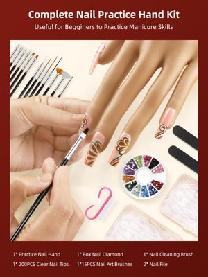 Practice Hand for Acrylic Nails - Nail Tips Wont Fall off Fake Hand - Flexible Movable Nail Practice Hand - Mannequin Hand For Nails - Nail Hand for DIY Nail Manicure