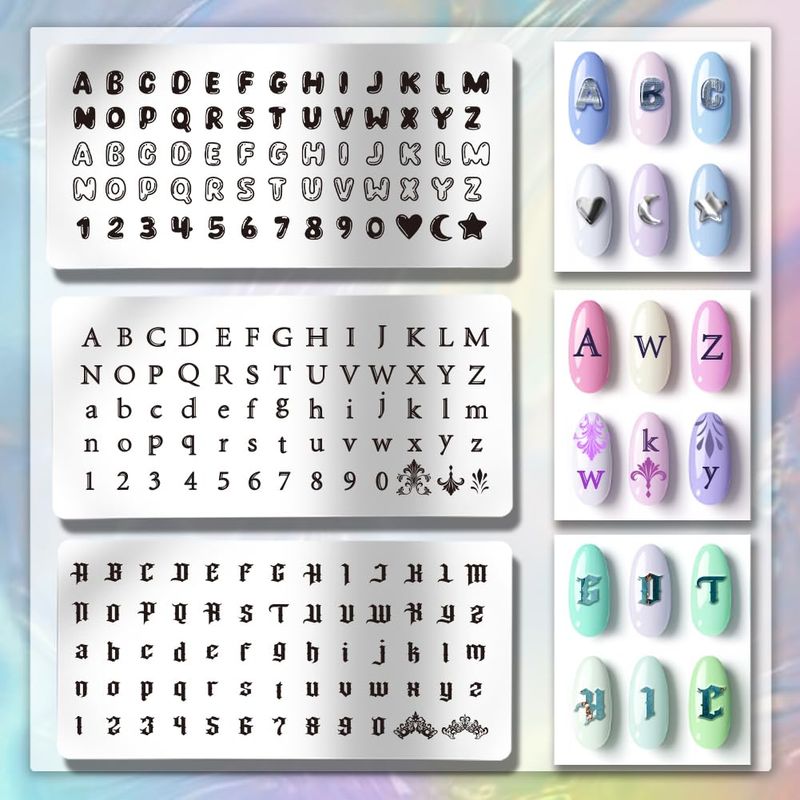PH PandaHall 3pcs Letter Number Nail Stamping Plates, 3 Styles Alphabet Nail Stamper Typeface Nail Art Stencils Print Nail Stencils Stainless Steel Nail Image Plate for Nail Art Design Manicure Salon