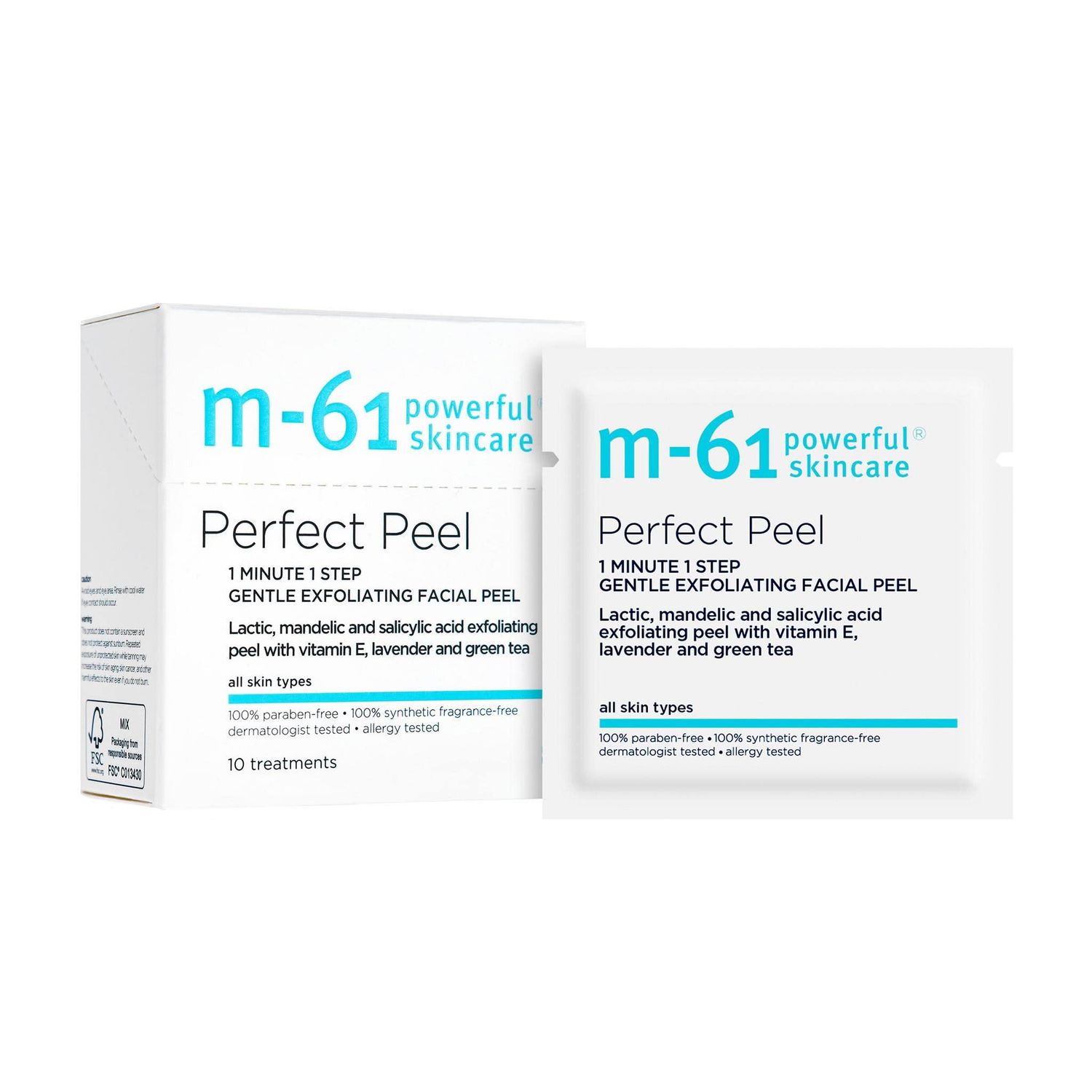 M-61 Perfect Peel | Gentle Exfoliating Facial Peel With Lactic, Mandelic, Salicylic Acid. For Sensitive Skin Or Lighter Daily Exfoliation. 1 Minute, 1 Step - 10 Treatments
