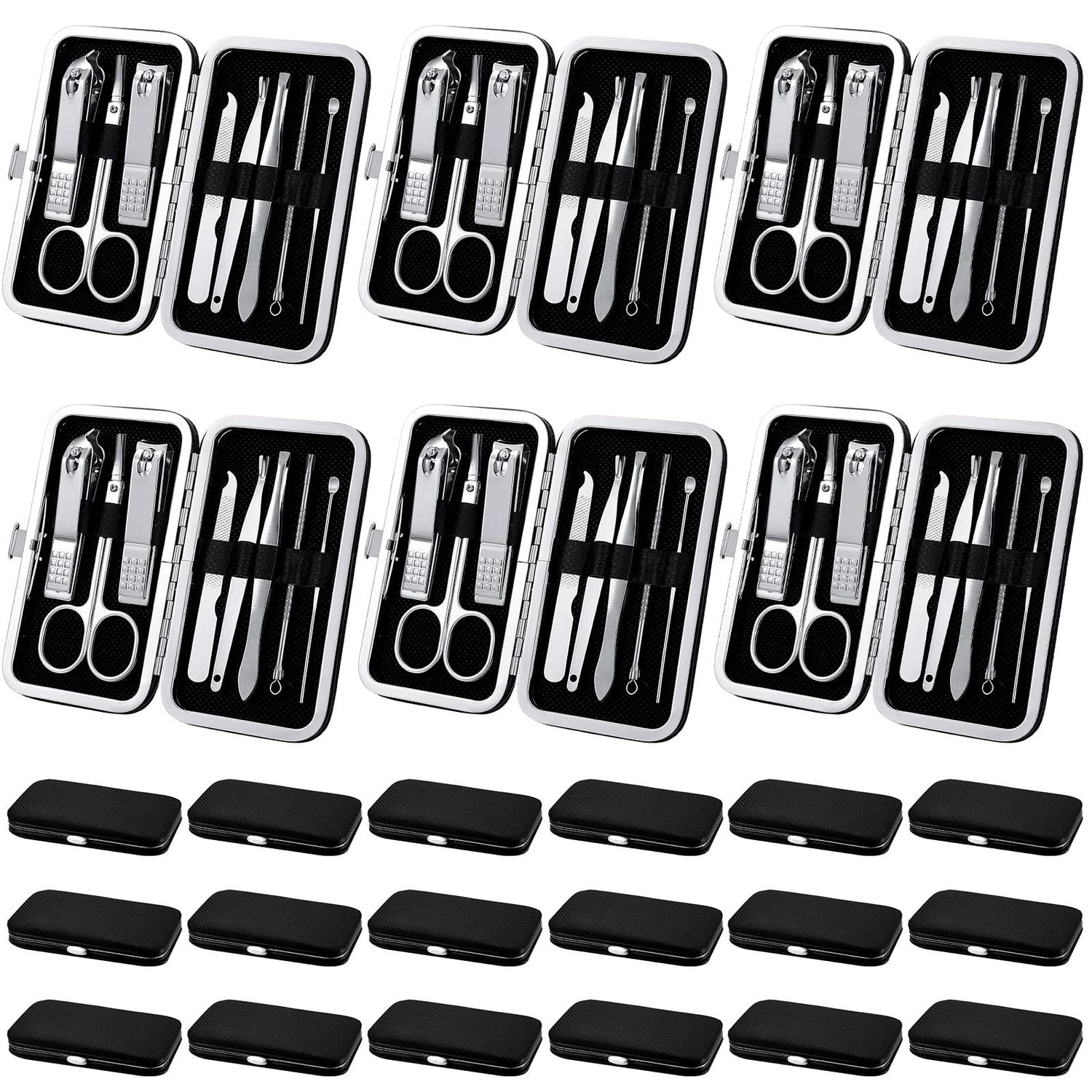 Lasnten 24 Set Manicure Set Bulk Nail Clippers Grooming Nail Kit Stainless Steel Professional Pedicure Kit Pedicure Tools with Travel Case Gifts for Men Women Personal(8 in 1,Black)