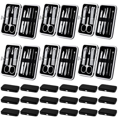 Lasnten 24 Set Manicure Set Bulk Nail Clippers Grooming Nail Kit Stainless Steel Professional Pedicure Kit Pedicure Tools with Travel Case Gifts for Men Women Personal(8 in 1,Black)