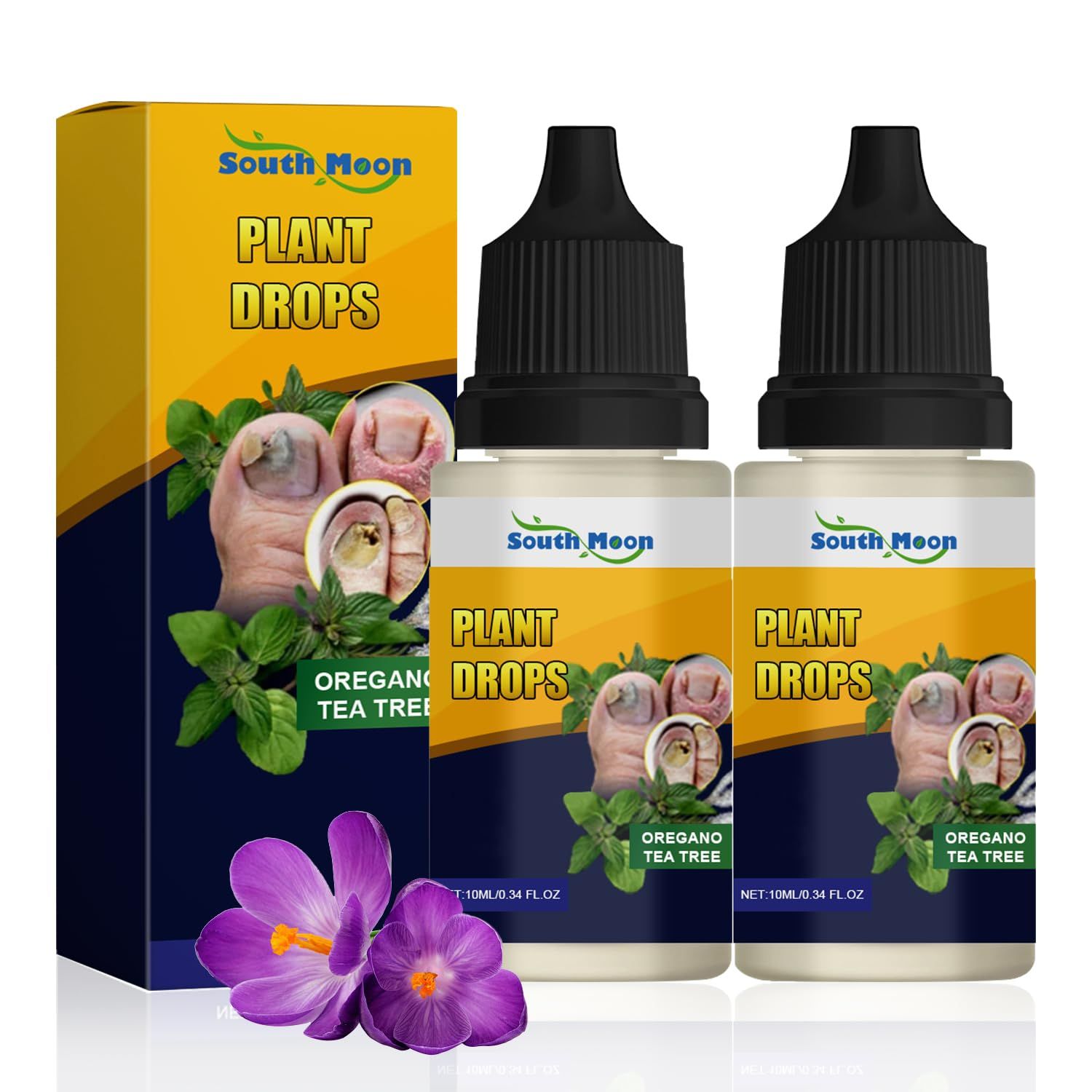 Plant Drops for Nails, Oregano Oil Drops for Nail Care, Oregano Tea Tree Oil for Toenail, Toe Nail Treatments for Damaged Nails - Safely and Gently, 0.34 Fl.Oz (2PCS)