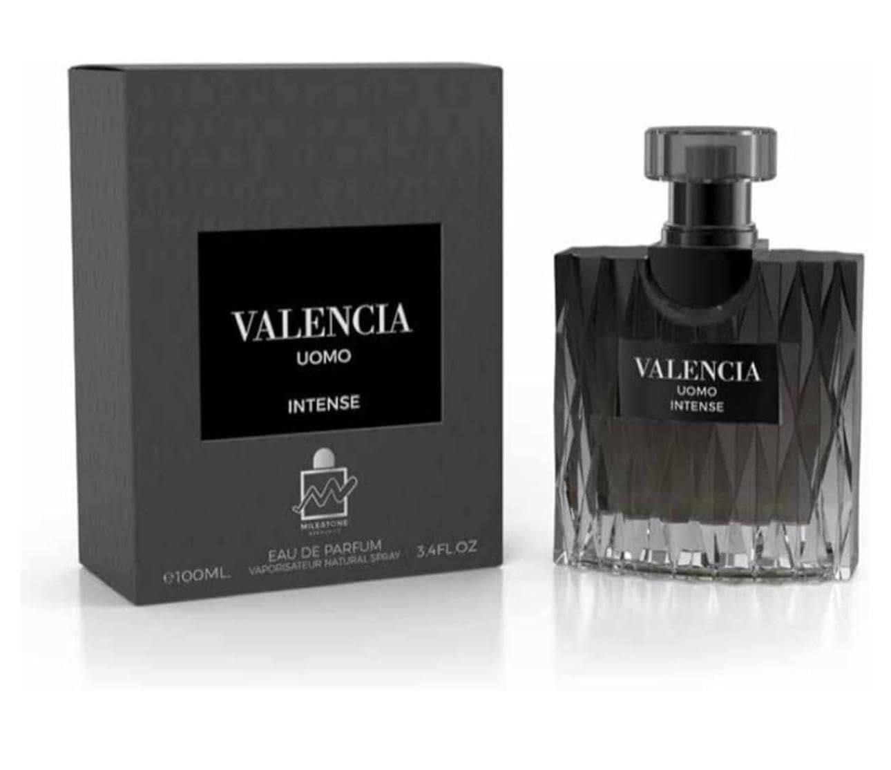 Valencia Uomo Intense Eau de Parfum, 3.4 fl oz, 100ml, Black Glass Bottle