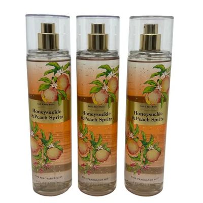 Bath &amp; Body Works Honeysuckle &amp; Peach Spritz Fine Fragrance Mist 8 oz - Value Pack of 3