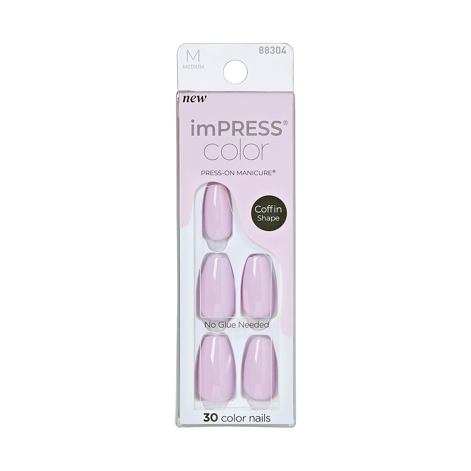 KISS imPRESS Color No Glue Mani 30 Pcs Press On Nails, Light Pink, Lavender, Medium Size, Coffin Shape, Simple Peel &amp; Press Easy Apply, Hassel-Free Removal, Essential Tools Included