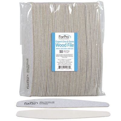 ForPro Professional Collection Expert One &amp; Done Wood File, White 150 Grit/Zebra 180 Grit, Manicure &amp; Pedicure Nail Files, 7 L x 1.25 W, 50-Count