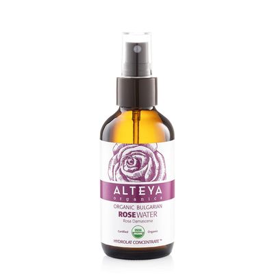 Alteya Organics Rose Water USDA Certified Organic Facial Toner, 4 Fl Oz/120mL Pure Bulgarian Rosa Damascena Flower Water, Award-Winning Moisturizer Amber Glass Spray Bottle