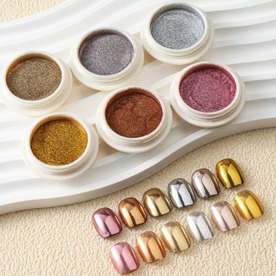 6PCS Chrome Nail Powder Metallic Mirror Pigment Glitter Effect Holographic Powder for Nails, Rose Gold Silver Champagne Rubbing DIY Dust for Nail Designs Decoration Supplies