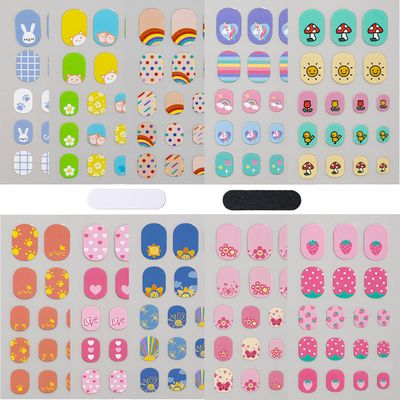 Colorful Kid Nail Stickers Full Nail Wraps for Kids Girls Self Adhesive Nail Strips for Nail Art Decoration Fun Including Rainbow Cat Rabbit Flower Strawberry Heart Sun for Age 8 and Older (10 Sheets)