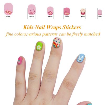 Colorful Kid Nail Stickers Full Nail Wraps for Kids Girls Self Adhesive Nail Strips for Nail Art Decoration Fun Including Rainbow Cat Rabbit Flower Strawberry Heart Sun for Age 8 and Older (10 Sheets)