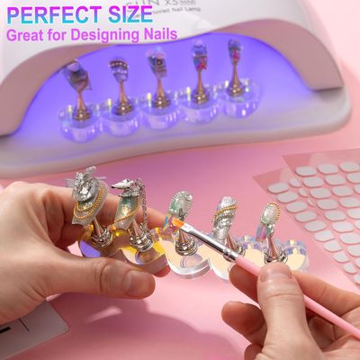 2 Set Nail Stands, Thickened Metal Nail Stand for Press Ons, Aurora Heart Nail Polish Holder for Painting, Fake Nail Display Stand Nail Practice Magnetic Nail Art Tools w/ 100Pcs Reusable Glue Tabs