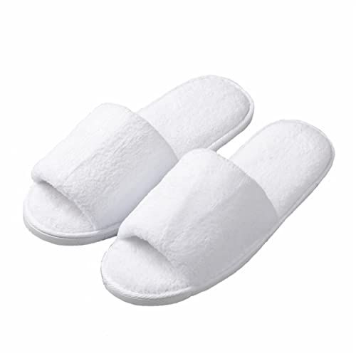 KHC-KHF Spa Slipper 5 Pairs of White Velvet Open Toe Slippers with Travel Bags Slippers Unisex for Guest Women Men for Spa Party Guest Hotel Travel Washable