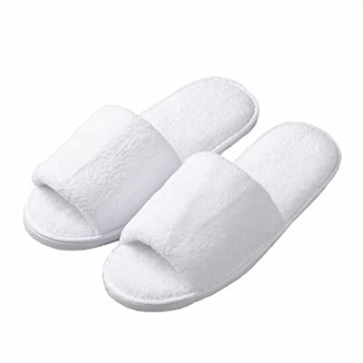 KHC-KHF Spa Slipper 5 Pairs of White Velvet Open Toe Slippers with Travel Bags Slippers Unisex for Guest Women Men for Spa Party Guest Hotel Travel Washable
