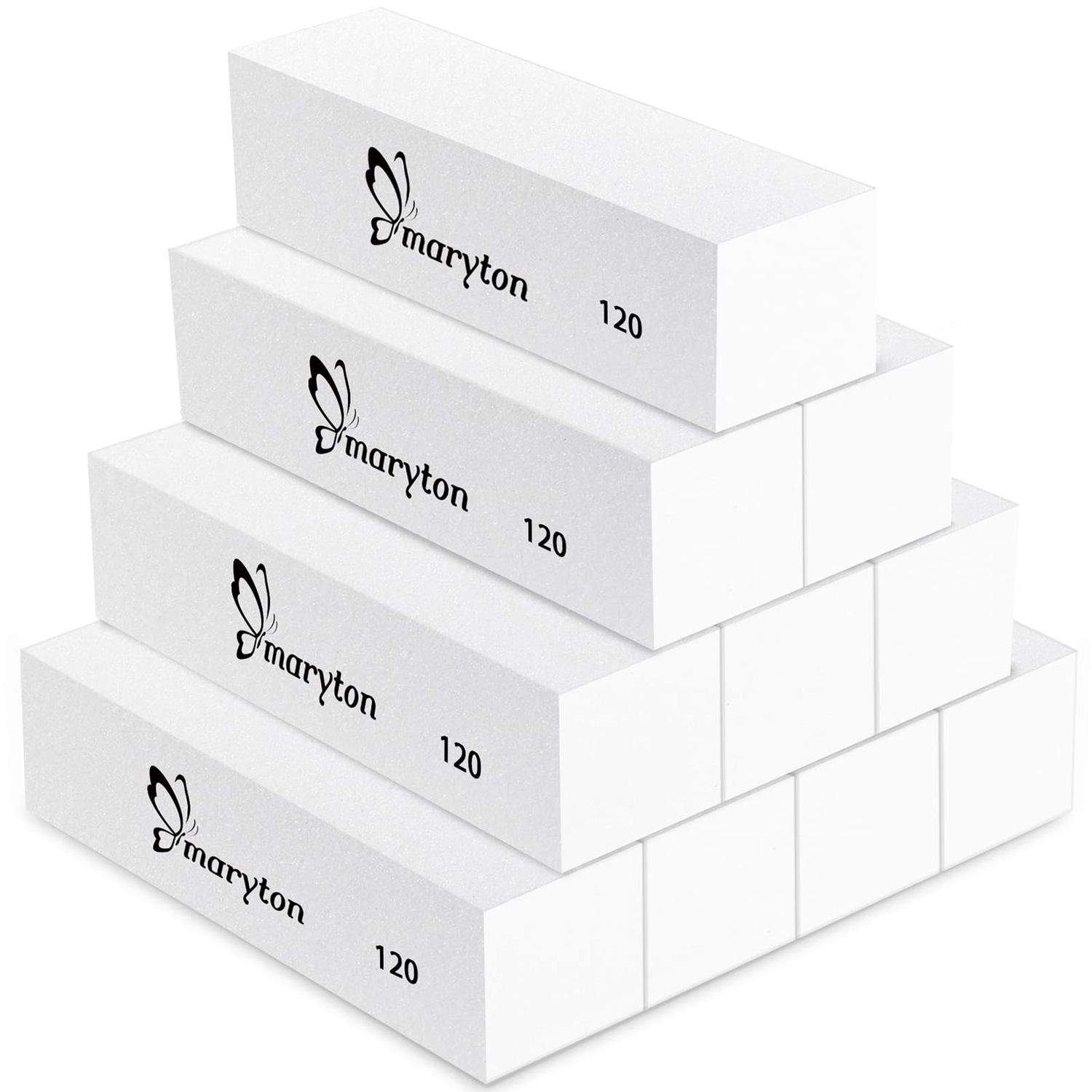 Maryton Nail Buffer Blocks, Medium 120 Grit Buffing Blocks Buffers for Acrylic Nails Gel Polish Nails, 4 Way Professional Pedicure Manicure Buffer Kits, 10 Count (White)