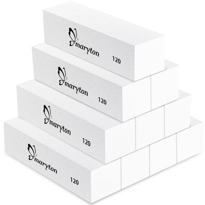Maryton Nail Buffer Blocks, Medium 120 Grit Buffing Blocks Buffers for Acrylic Nails Gel Polish Nails, 4 Way Professional Pedicure Manicure Buffer Kits, 10 Count (White)