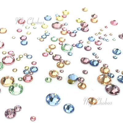 Baby Colors Mixed with Swarovski 2058 Xilion / 2088 Xirius Rose flatbacks Sizes ss5, ss7, ss9, ss12, ss16, ss20, ss30 No-Hotfix Rhinestones Nail Art 144 pcs (1 Gross) Bling DIY gem Stones Deco