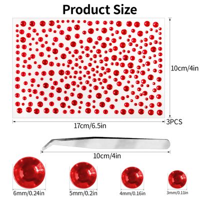 975Pcs Face Gems Hair Gems, Self-Adhesive Face Jewels Eye Jewels Rhinestones 3/4/5/6 mm DIY Face Gems Stick on, Hair Body Rhinestones Gems Crystals Pearls for Face Makeup, Crafts (gem_red)