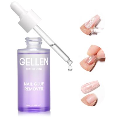 Gellen Nail Glue Remover for Press on Nails, 40ML UV Glue Remover, Non-Acetone Gentle Off for False Tips, Odorless Easy Debonder, Not for Gel Polish