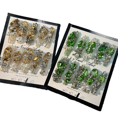 Press on Nails 2Packs (20Pcs) Handmade Nails Mystery Box Random 40mm Long Manicure Charms Nails Art Nail Kit Press on Nails for Women Party Holiday Photo Wedding Size L