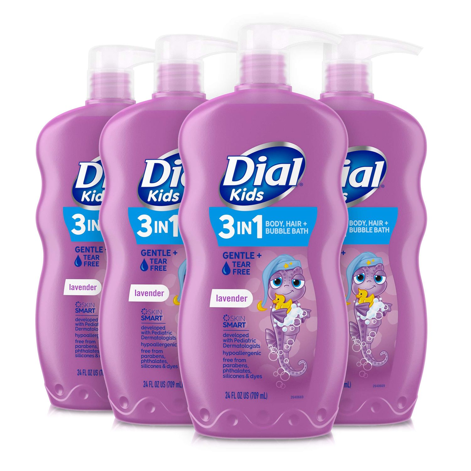 Dial Kids 3-in-1 BodyHairBubble Bath, Lavender Scent, 24 fl oz (Pack of 4)