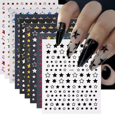 9pcs/Set Stars Nails Stickers 3D Self Adhesive Nail Decals Five-Pointed Stars Nail Design Shiny Starlight DIY Transfer Decal Colorful Star Nail Tip Sticker Pentagram Glitter Manicure Decoration