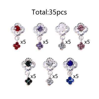 35 Pcs Multi-Color Four Leaf Clover Rhinestone Fringed Nail Charms, Accessories With Pendant, Art Supplies for Women, Jewelry