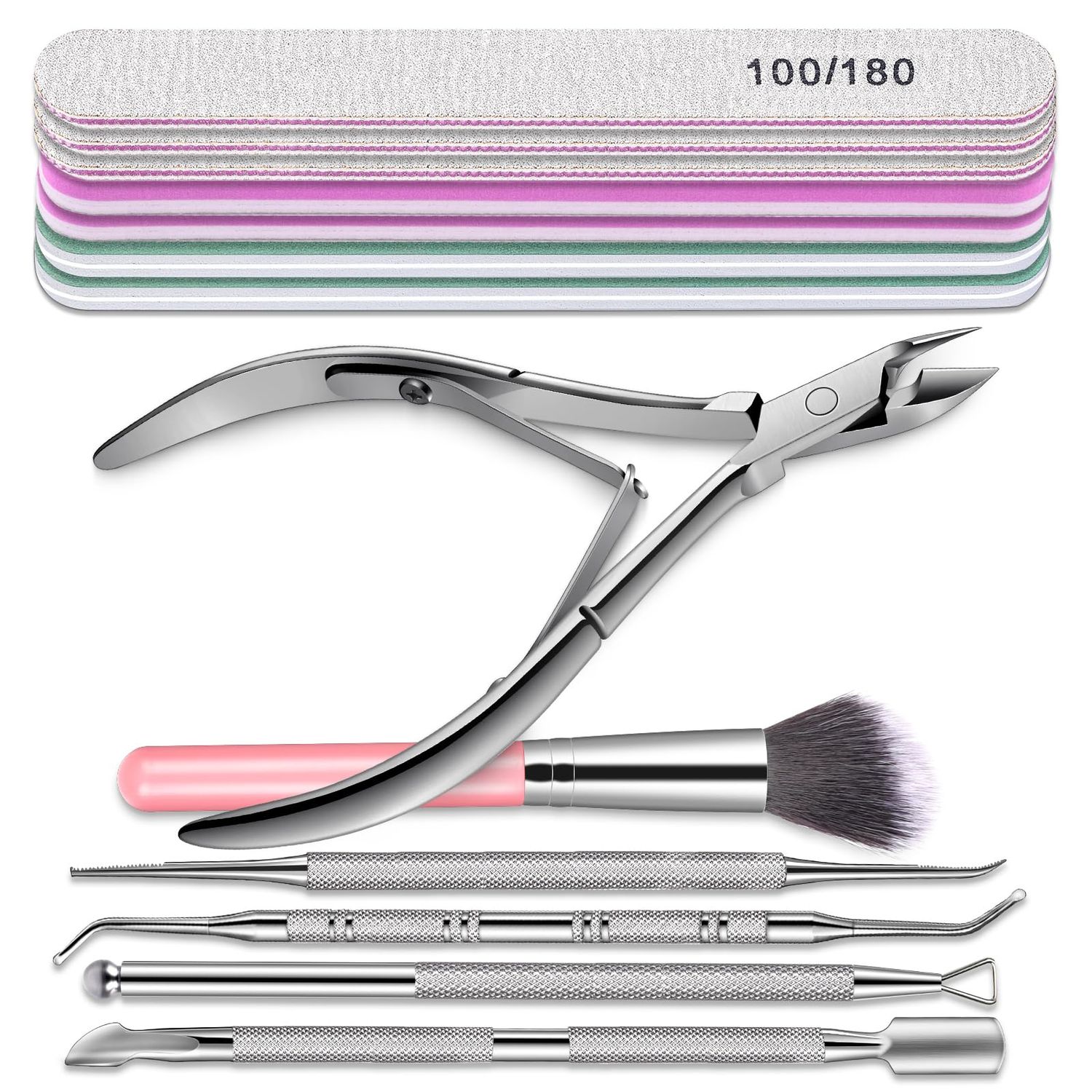 TsMADDTs Nail Tool Kit with Nail Files and Buffers, Files 100 180, Polish Buffer, Cuticle Pusher, Cuticle Nippers, Peeler, Ingrown Toenail Lifters, Manicure Pedicure Tool,13PCS