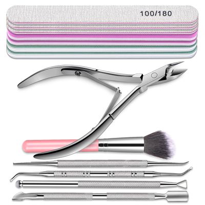 TsMADDTs Nail Tool Kit with Nail Files and Buffers, Files 100 180, Polish Buffer, Cuticle Pusher, Cuticle Nippers, Peeler, Ingrown Toenail Lifters, Manicure Pedicure Tool,13PCS