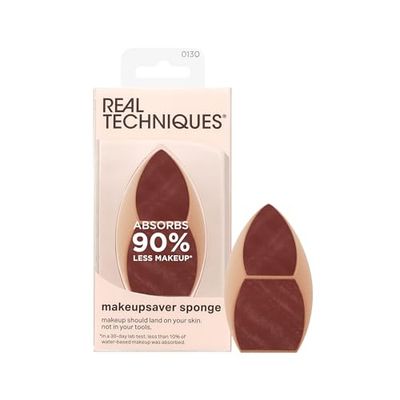 Real Techniques Makeupsaver Sponge, Makeup Blender Sponge For Liquid &amp; Cream Formulations, Natural Finish &amp; Reduces Makeup Waste, Targeted Application, Cruelty &amp; Latex-Free, 1 Count
