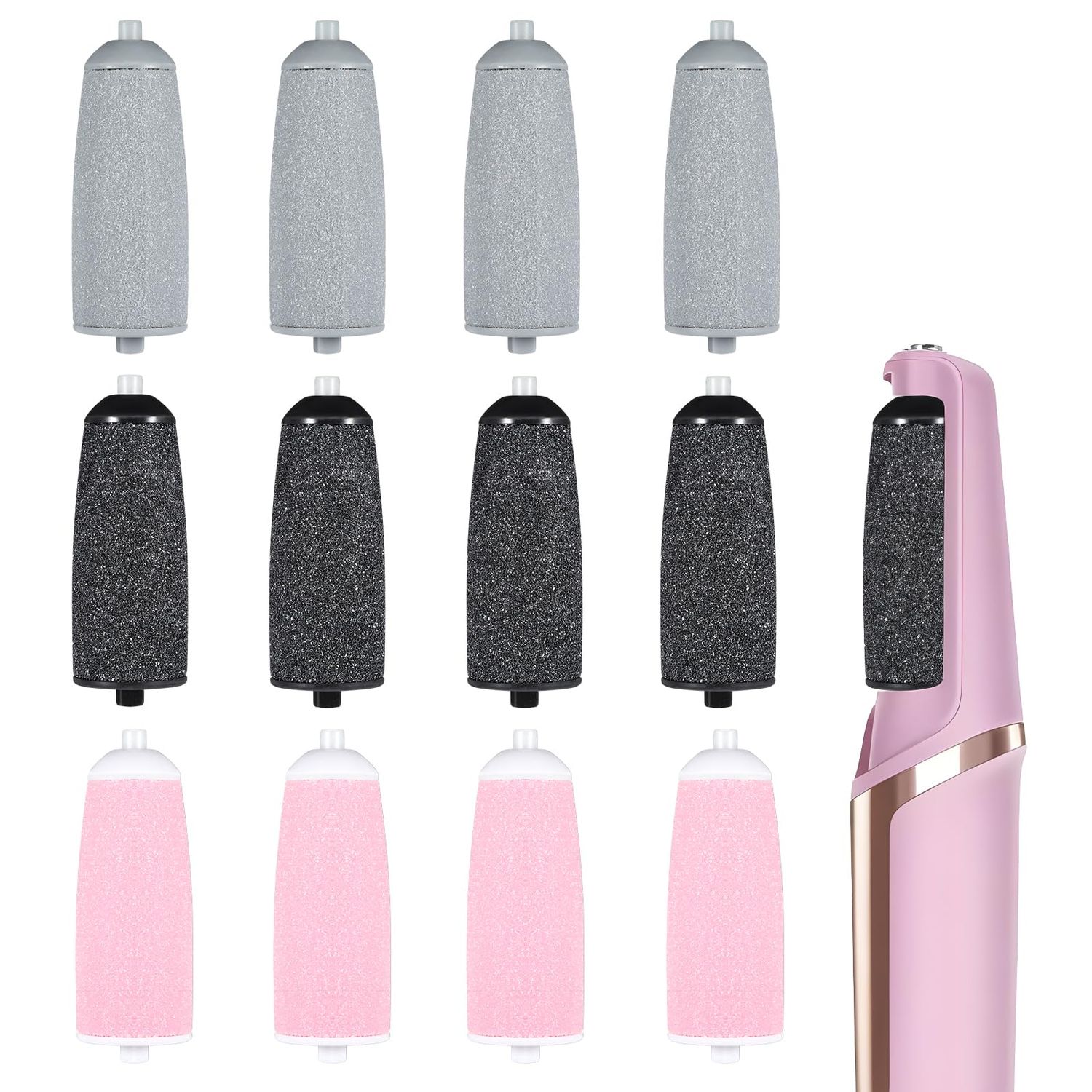 PEOVLVN 12 Pieces Pedicures Replacement Heads, Replacement Roller Refill Heads Compatible with Electric Foot File Callus Remover Pedicure Tools for Feet (6 Coarse &amp; 6 Fine Rollers)