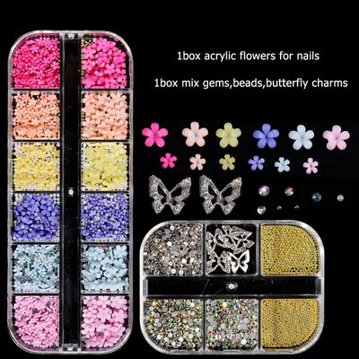 3D Flowers Nail Charms, 3D Pink Pastel Acrylic Flower for Nails, Gold Caviar Beads Nail Decorations Mixed Rhinestones Kit, Crystal AB Color Gems Nail Diamonds Rhinestones for Women Craft Jewelry