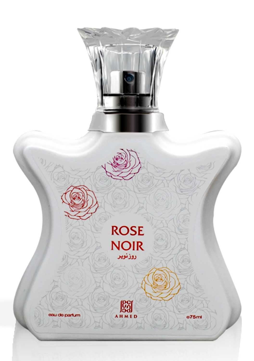 AHMED Rose Noir 75mL, a Stunning Fragrance of Soft Nuances of Rose, Jasmine, Woods, Ambergris and Ginger Flower Accords by Al Maghribi Arabian Oud