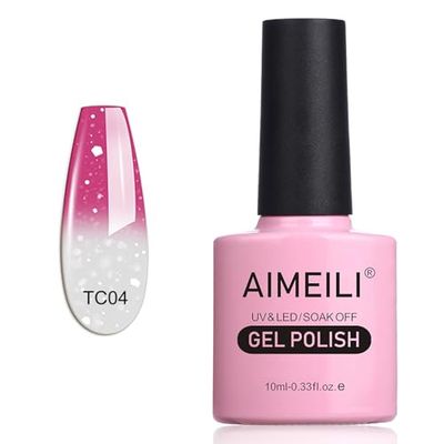 AIMEILI Soak Off U V LED Temperature Color Changing Chameleon Gel Nail Polish - Hot Pink to Glitter White (TC04) 10ml