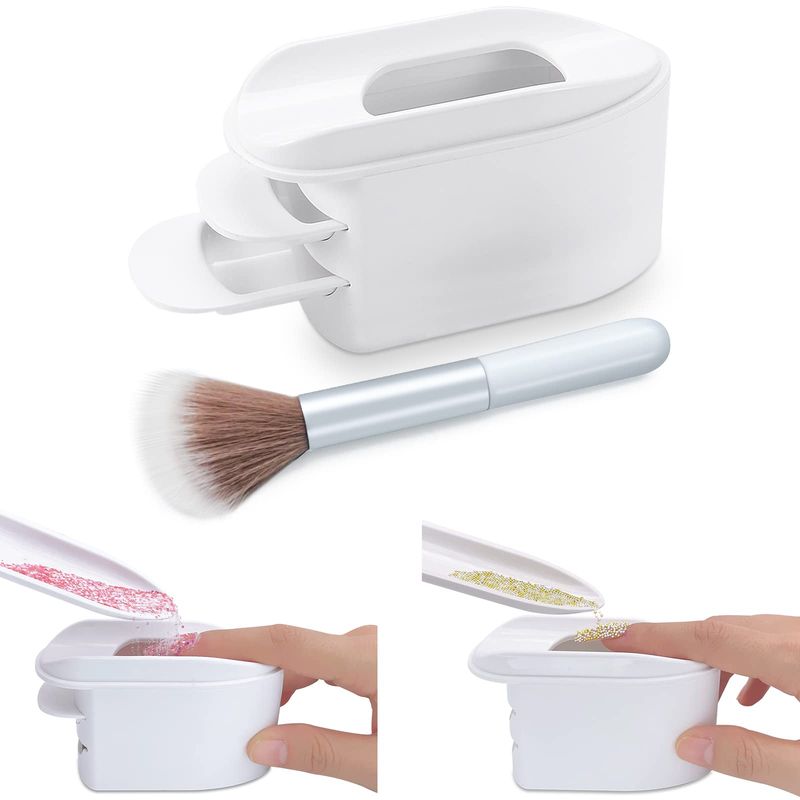Unibouti Dip Powder Recycling Tray System with Cleaning Brush, Nail Rhinestones Glitter Pearl Recycling Saving Tool, Nails Tech Must Have, White