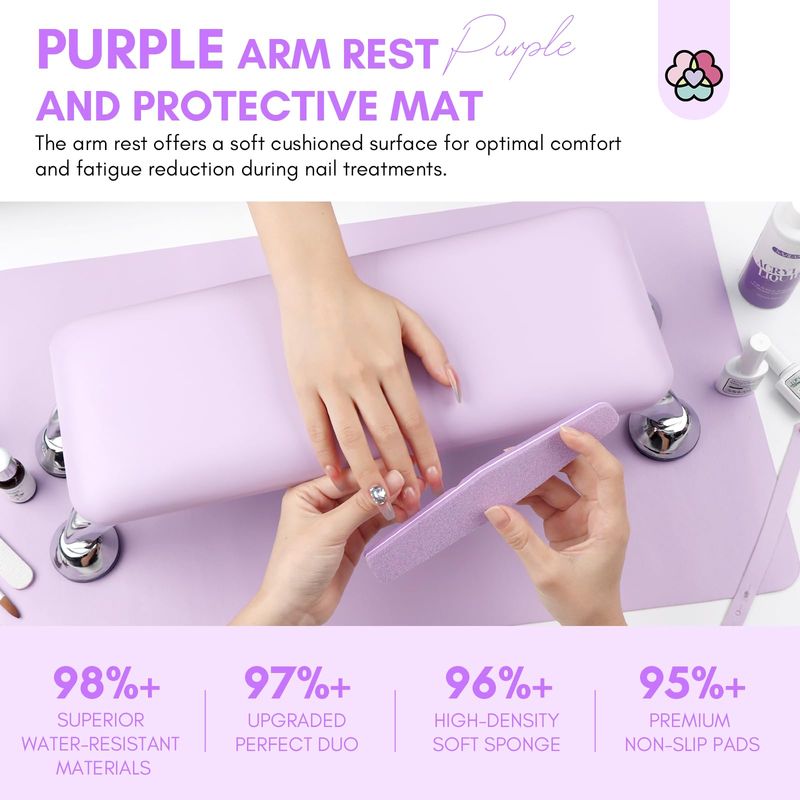 SAVILAND Arm Rest for Nails Tech Professional: 15.75.95.5 Inches Hand Rest for Nails Tech Purple Super-Comfort Big Nail Arm Restwith Microfiber Leather Mat Hand Pillow Cushion Nail Salon Manicure