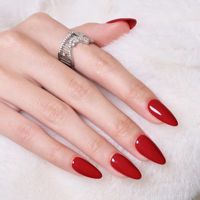 Wooyas Classic Red Press on Nails,Medium Almond Stiletto Glossy Handmade Gel False Nails,Reusable Salon Perfect Fake Nail Kit in 12 Sizes - 24 Pcs Soft Gel Glue On Nails Kit for Women Gift