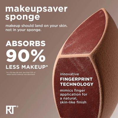 Real Techniques Makeupsaver Sponge, Makeup Blender Sponge For Liquid &amp; Cream Formulations, Natural Finish &amp; Reduces Makeup Waste, Targeted Application, Cruelty &amp; Latex-Free, 1 Count