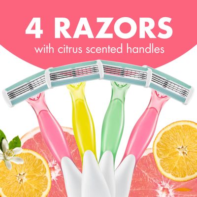 BIC Soleil Escape Scented Womens Disposable Razors, 4 Blades, Comfortable Shave, Citrus Scented Handle Shaving Razors for Women, 4 Count
