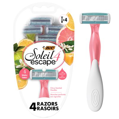 BIC Soleil Escape Scented Womens Disposable Razors, 4 Blades, Comfortable Shave, Citrus Scented Handle Shaving Razors for Women, 4 Count