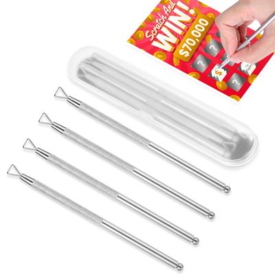 Gjinxi Lottery Scratcher Ticket 4 Pcs Scratch Off Tool Metal Label Scraper Reusable Back Scratchers Nail Cuticle Pusher Massage Pusher Gel Nail Polish Remover for Ticket Reveals