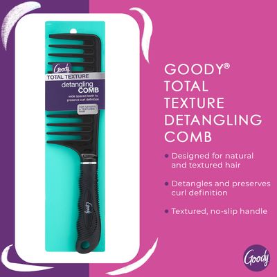 GOODY Total Texture Detangling Handle Comb, Wide Spaced Teeth Preserve Curl Definition, Pain-Free Hair Accessories for Women &amp; Girls, Durable for Everyday and Professional Use, Black