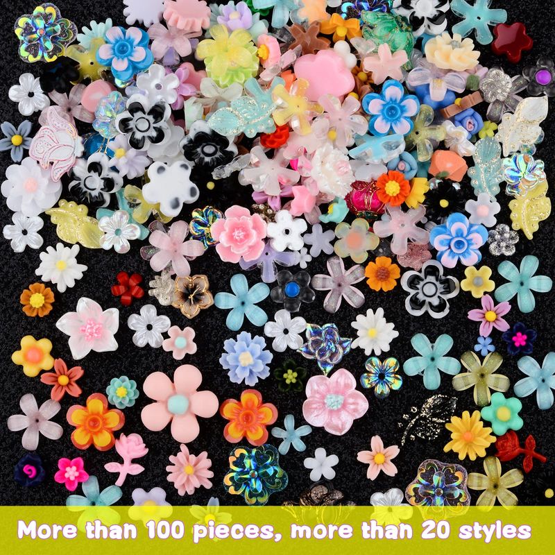 Kikonoke 100 Pieces 3D Resin Flowers Kits Rose Daisy Camellia Leaf Sunflower Shaped Nail Art Stud Jewelry for DIY Crafts Nail Art Decoration Supplies