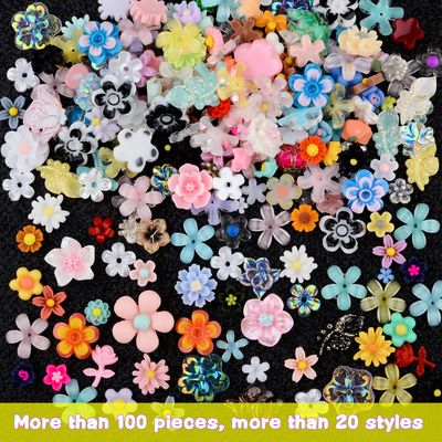 Kikonoke 100 Pieces 3D Resin Flowers Kits Rose Daisy Camellia Leaf Sunflower Shaped Nail Art Stud Jewelry for DIY Crafts Nail Art Decoration Supplies
