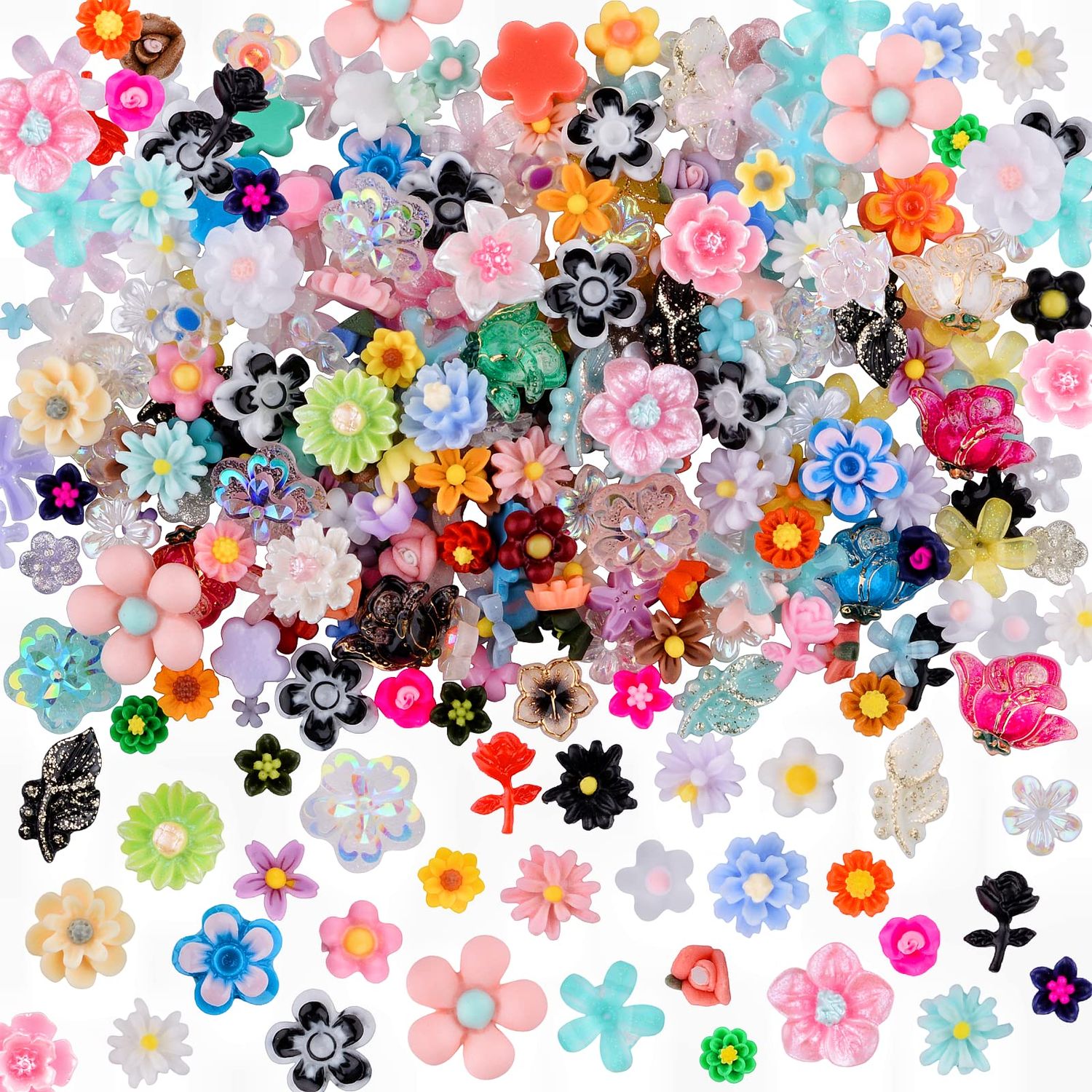 Kikonoke 100 Pieces 3D Resin Flowers Kits Rose Daisy Camellia Leaf Sunflower Shaped Nail Art Stud Jewelry for DIY Crafts Nail Art Decoration Supplies
